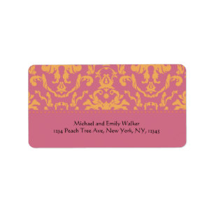Elegant Roze en Oranje Damask Adreslabel Etiket