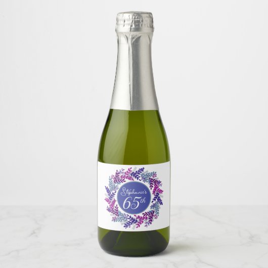 Elegant Roze en Paarse 65e Verjaardag Sparkling Wijnetiket (Voorkant)