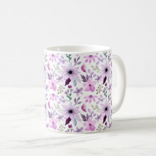 Elegant roze en paarse bloempatroon koffiemok