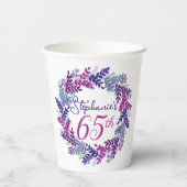 Elegant Roze en Paarse krans 65e Verjaardag Papieren Bekers (Achterkant)