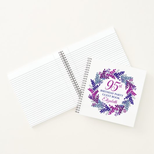 Elegant Roze en Paarse krans 95e verjaardagsfeestj Notitieboek (Binnen)