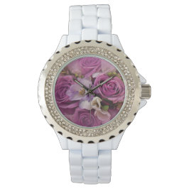 Elegant roze en Paarse Rose Bouquet Watch Horloge
