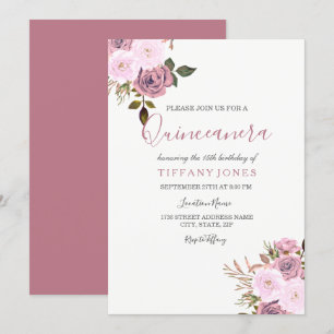 Elegant roze en Roos Gold Quinceanera Uitnodiging