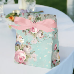 Elegant Roze en Wit Bloemen op Mint Bedankdoosjes