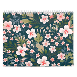 Elegant roze en wit bloemmotief  kalender