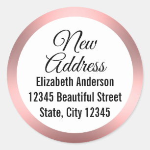 Elegant Roze en Wit Nieuw Adres Ronde Sticker