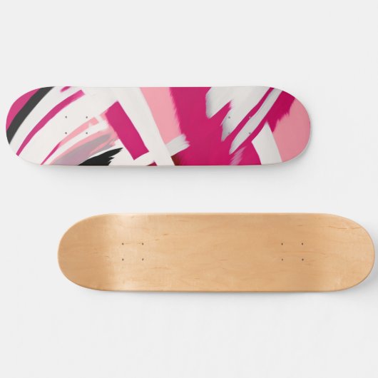 Elegant roze en wit penseelpatroon skateboard (Horizontaal)