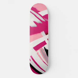 Elegant roze en wit penseelpatroon skateboard