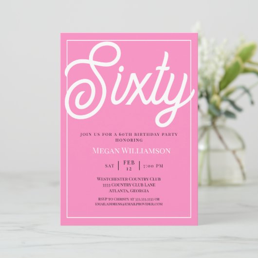 Elegant Roze en Wit Script 60ste verjaardag Kaart (Staand voorkant)