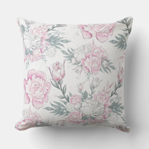 Elegant roze en witte bloemmotief groen blad kussen