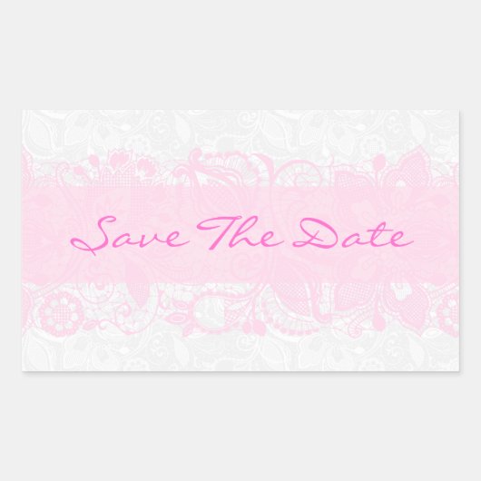Elegant roze en witte  Floral Lace Rechthoekige Sticker (Voorkant)