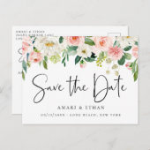 Elegant Roze en Witte Floral sparen de Datum Aankondigingskaart (Voorkant / Achterkant)