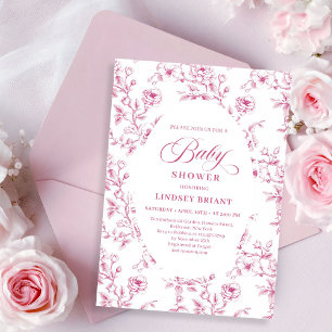 Elegant roze en witte roos patroon baby shower kaart