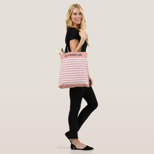 Elegant roze en witte strips tas (Op model)