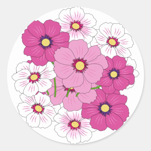 Elegant roze en witte ventilator ronde sticker (Voorkant)