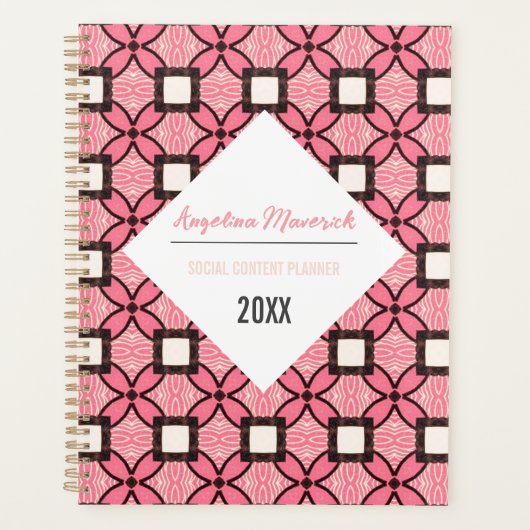 Elegant roze en zwart Retro Patroon Planner (Voorkant)