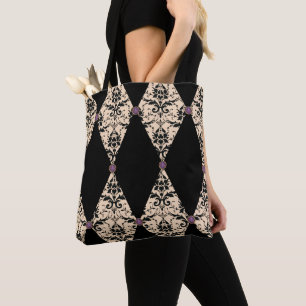 Elegant roze en zwarte diamanten Damaskpatroon Draagtas
