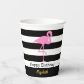 Elegant roze flamingo Black en White Stripes Name Papieren Bekers (Achterkant)
