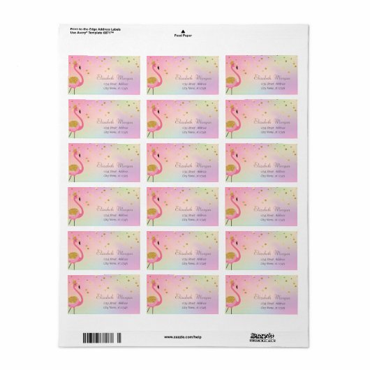 Elegant roze flamingo Confetti Holographic Etiket (Full Sheet)