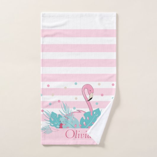 Elegant roze flamingo en tropische bladeren bad handdoek (Handdoek)