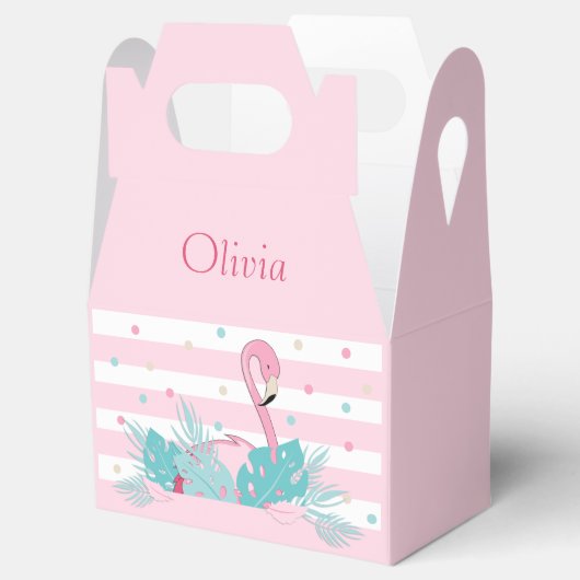 Elegant roze flamingo en tropische bladeren bedankdoosjes (Geopend)