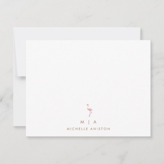 Elegant Roze Flamingo Modern Minimalistisch monogr Notitiekaartje (Voorkant)