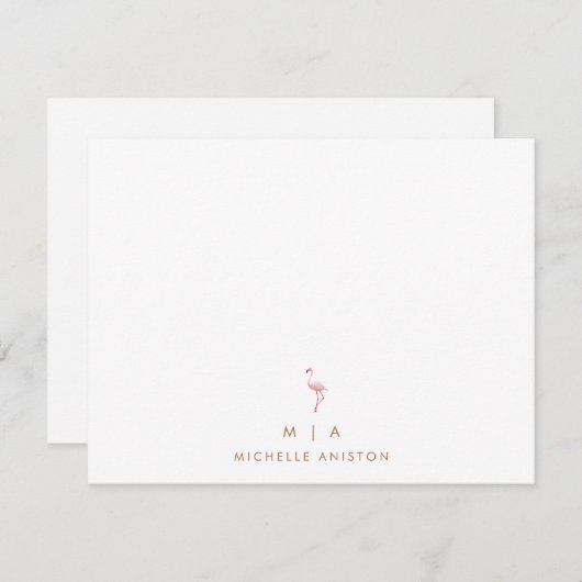 Elegant Roze Flamingo Modern Minimalistisch monogr Notitiekaartje (Voorkant / Achterkant)