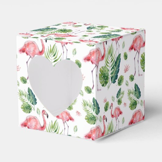 Elegant roze flamingo Tropical Leaves Pattern Bedankdoosjes (Voorkant Zijde)