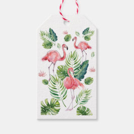 Elegant roze flamingo Tropical Leaves Pattern Cadeaulabel
