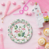 Elegant roze flamingo Tropical Leaves Pattern Papieren Bordje (Feest)