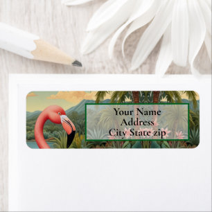 Elegant roze flamingo tropisch paradijs etiket