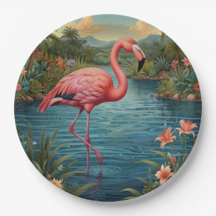 Elegant roze flamingo tropisch paradijs papieren bordje