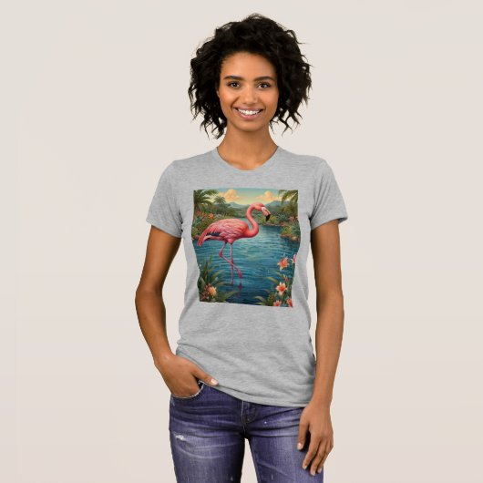 Elegant roze flamingo tropisch paradijs t-shirt (Voorkant volledig)