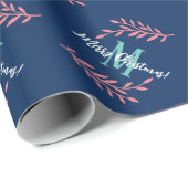 Elegant roze floraalblad op maat van kerstmis cadeaupapier (Rol Hoek)
