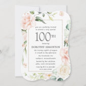 Elegant roze Floral 100e verjaardag Kaart (Voorkant)