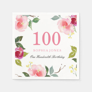 Elegant Roze Floral 100e verjaardag Servetten