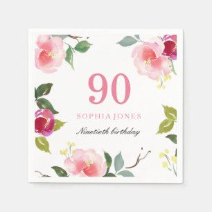 Elegant Roze Floral 90th Birthday Party Servet
