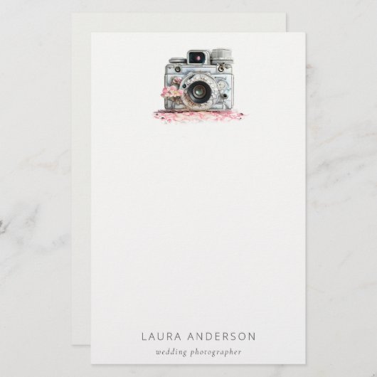 Elegant Roze Floral Camera Fotografie Briefpapier (Voorkant / Achterkant)