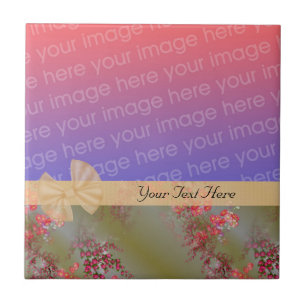 Elegant roze Floral Design Ribbon Uw Foto Tile Tegeltje