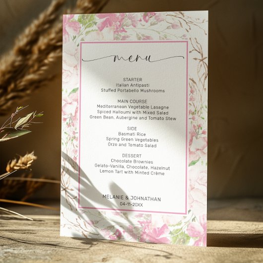 Elegant roze Floral flat-menukaart Menu