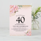 Elegant roze Floral & Glitter 40e verjaardag (Staand voorkant)