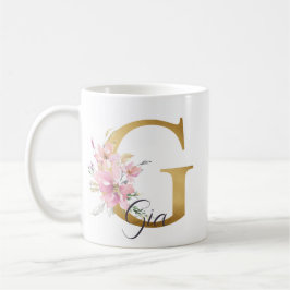 Elegant roze Floral Gold Letter Monogram G Koffiemok