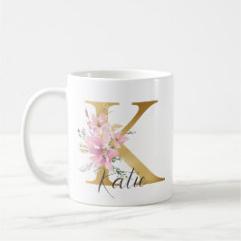 Elegant roze Floral Gold Monogram Letter K Koffiemok