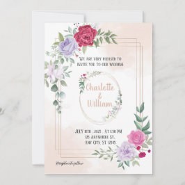 Elegant roze Floral Golden Wedding Invitation Kaart