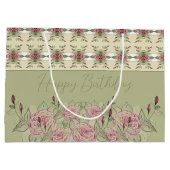 Elegant roze Floral met groen Groot Cadeauzakje (Achterkant)