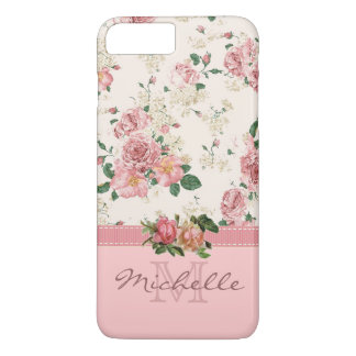 Elegant  Roze Floral Roos Monogram Naam iPhone 8 Plus / 7 Plus Hoesje