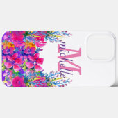 Elegant  Roze Floral Roos Monogram Naam Case-Mate iPhone Case (Achterkant (horizontaal))