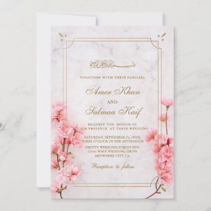 Elegant roze florale moslimbruiloft Uitnodigingen