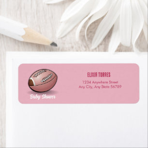 Elegant roze Football Baby shower Etiket