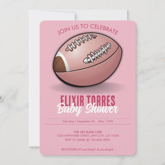 Elegant roze Football Baby shower Kaart (Voorkant)
